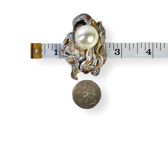 Artisan Brooch Abstract Polymer Clay Faux Pearl Silver And Gold Tone Vtg Signed - Picture 9 of 9